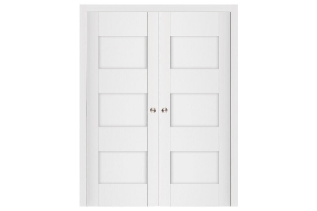 Nova Stile 015 Soft White Laminated Modern Interior Door - Double Pocket