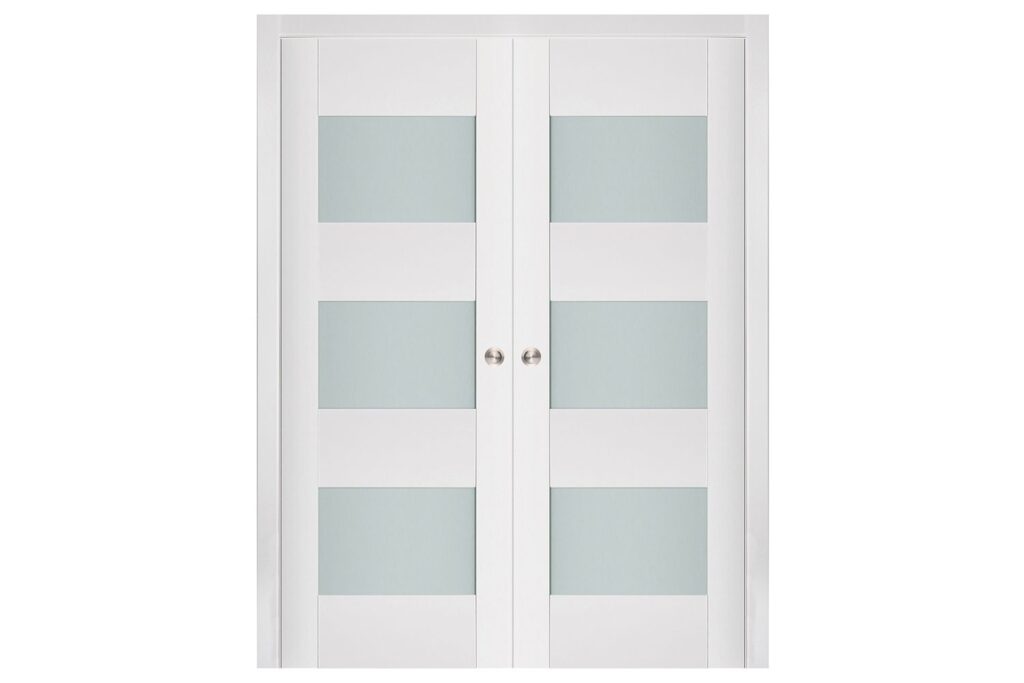 Nova Triplex 015 Soft White Laminated Modern Interior Door - Double Pocket