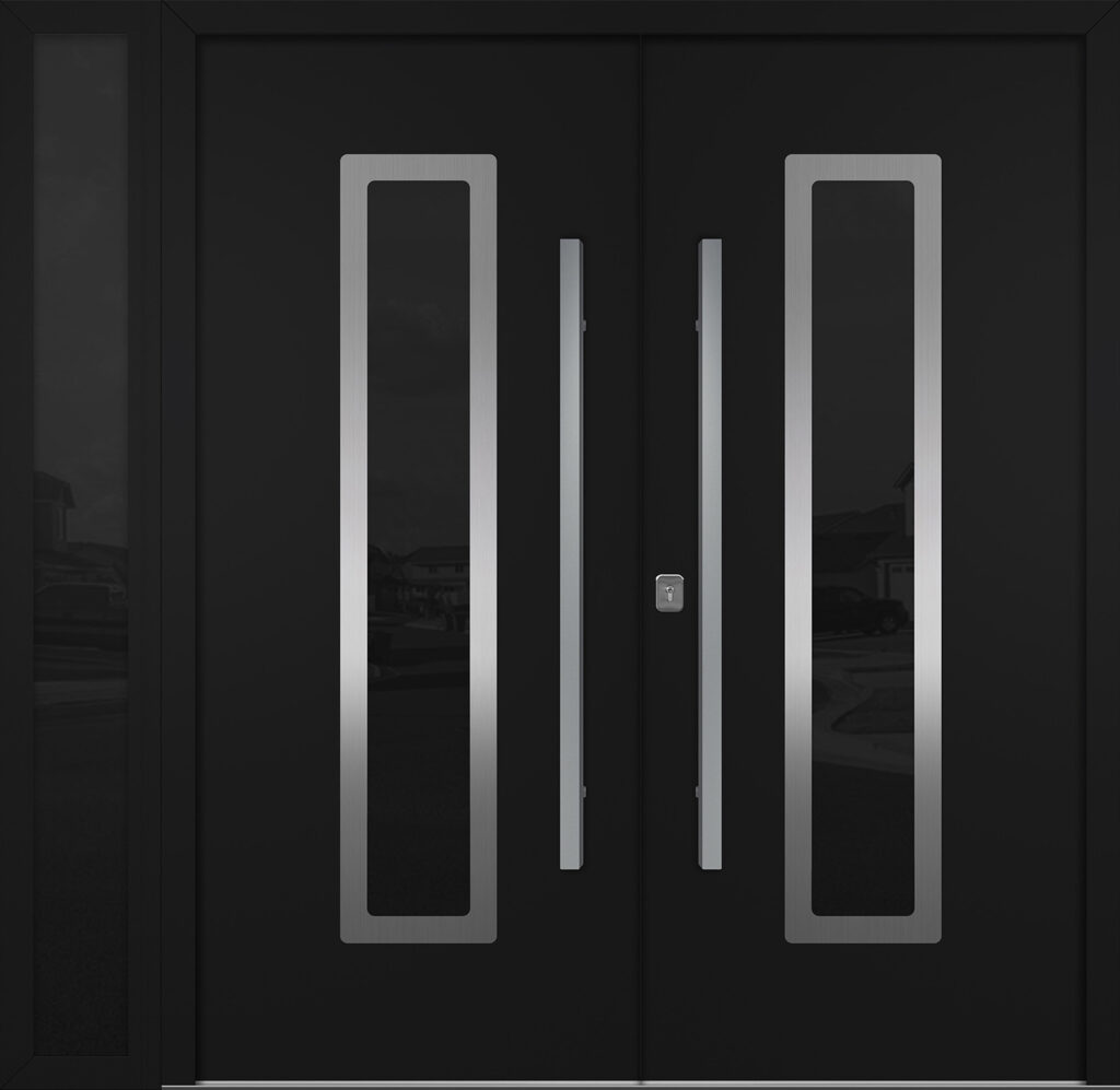 Nova Inox S1 Black Modern Exterior Double Door w Right Sidelight Right-in