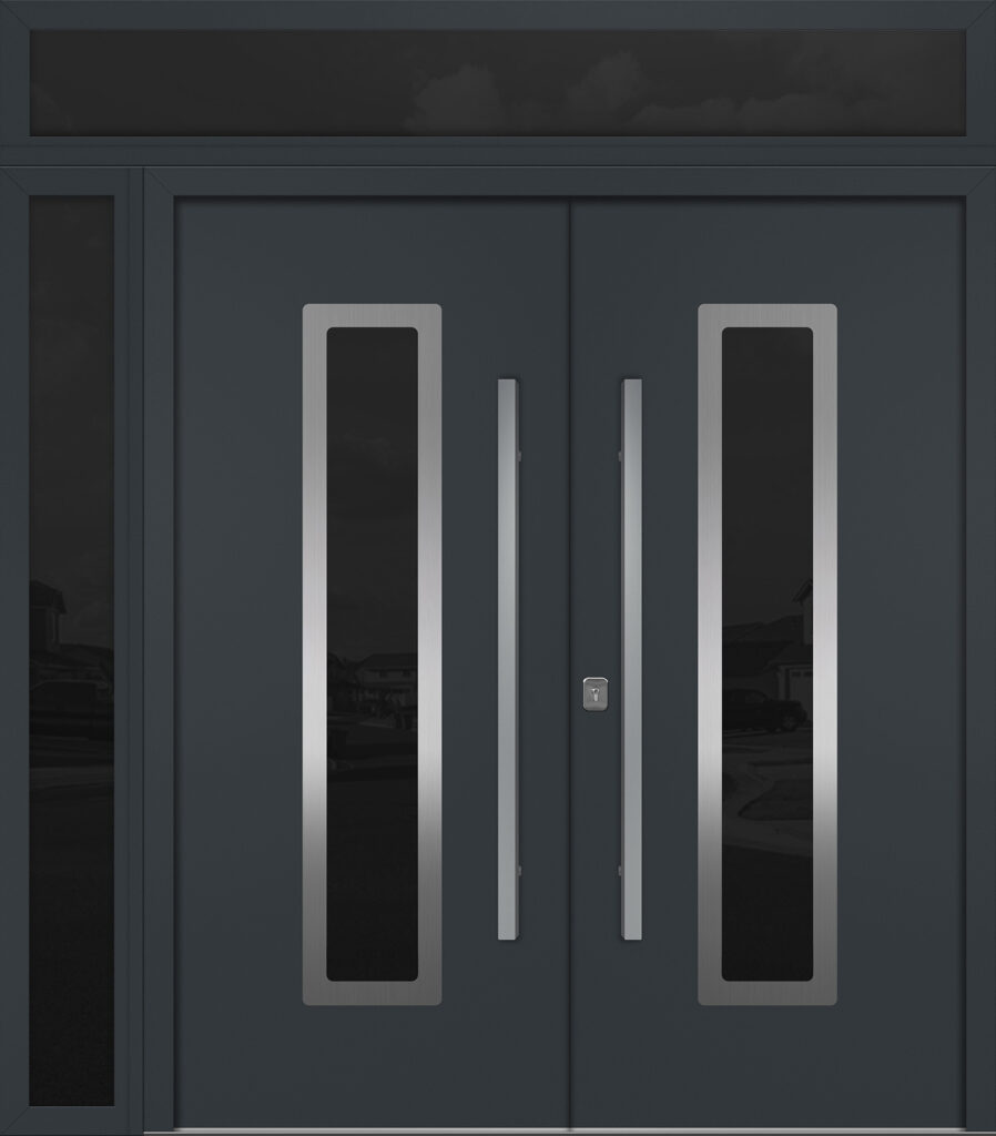 Nova Inox S1 Gray Modern Exterior Double Door w Left Sidelight & Transom Right-in