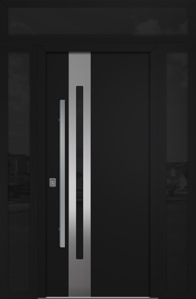 Nova Inox S2 Black Modern Exterior Door w Double Sidelight & Transom Right-in