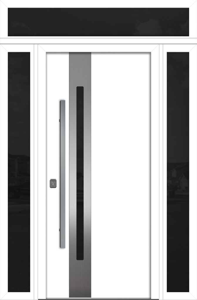 Nova Inox S2 White Modern Exterior Door w Double Sidelight & Transom Right-in