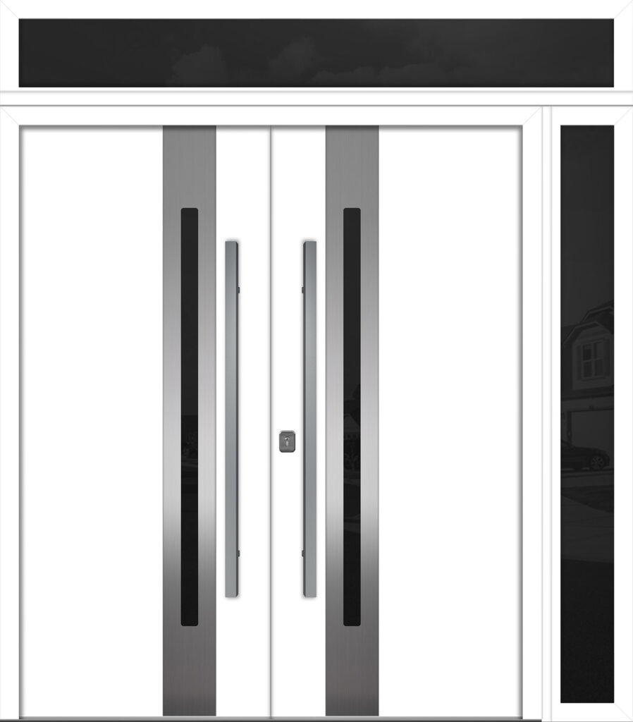 Nova Inox S2 White Modern Exterior Double Door w Right Sidelight & Transom Right-in