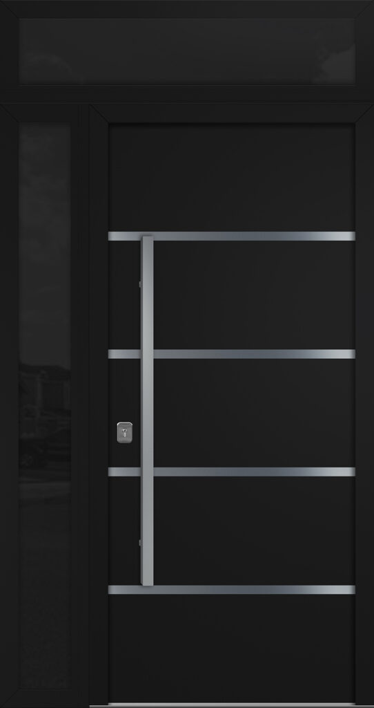 Nova Inox S3 Black Modern Exterior Door w Left Sidelight & Transom Right-in
