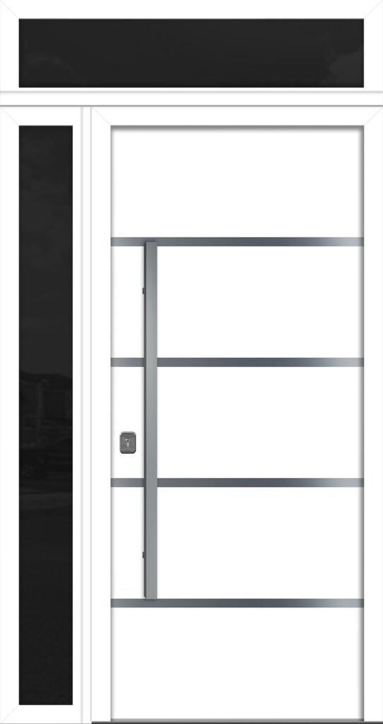 Nova Inox S3 White Modern Exterior Door w Left Sidelight & Transom Right-in
