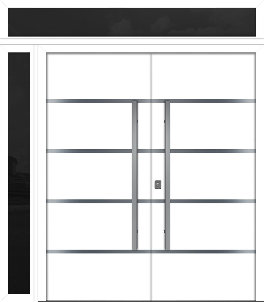Nova Inox S3 White Modern Exterior Double Door w Left Sidelight & Transom Right-in