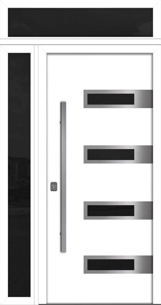 Nova Inox S4 White Modern Exterior Door w Left Sidelight & Transom Right-in