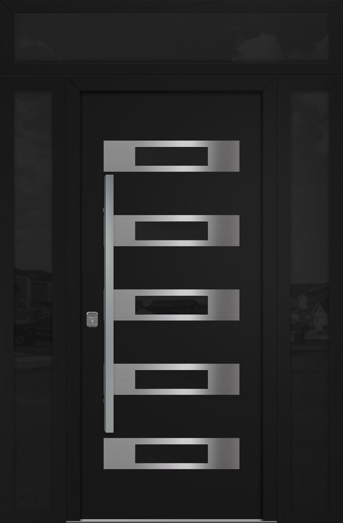 Nova Inox S5 Black Modern Exterior Door w Double Sidelight & Transom Right-in