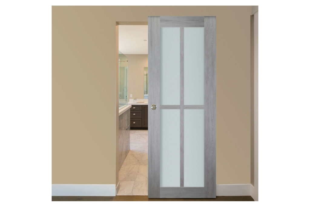 Italia 4-Lite Vertical French Interior Door Light Gray Single Door Magic Door